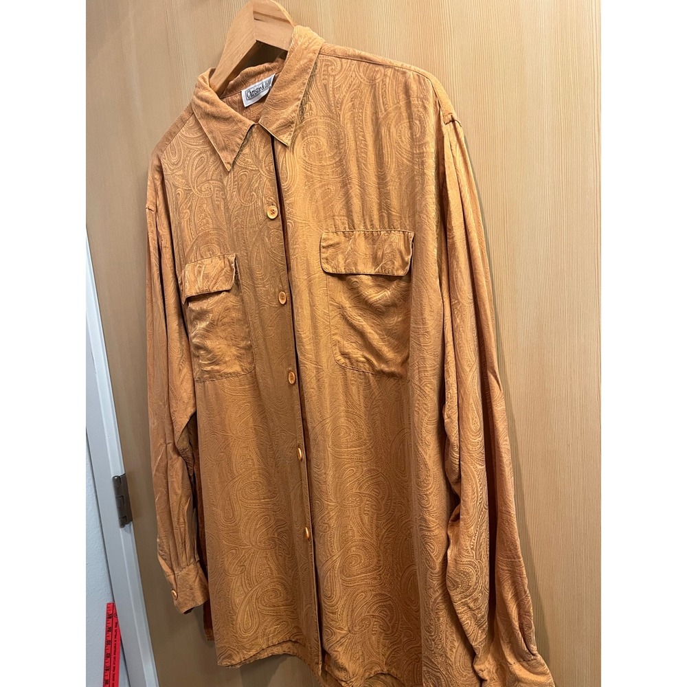 Christie & Jill Silk Paisley Button Down Shirt Womens XL Orange Jacquard Top - Picture 7 of 7